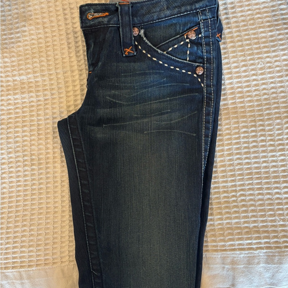 Rock Revival Dark Blue Boot Cut Jeans with Orange Accents